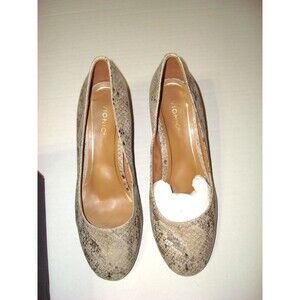 New Womens 9 Vionic Carmel Oatmeal Leather Snake Beige Black Shoes NIB Pump